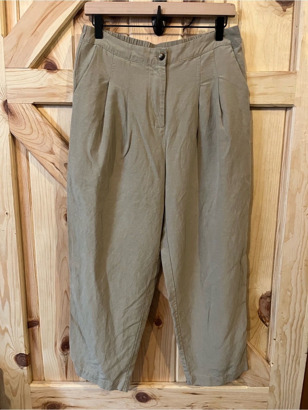 Lost April High Waisted Pleated Trousers Tencel Linen Blend
